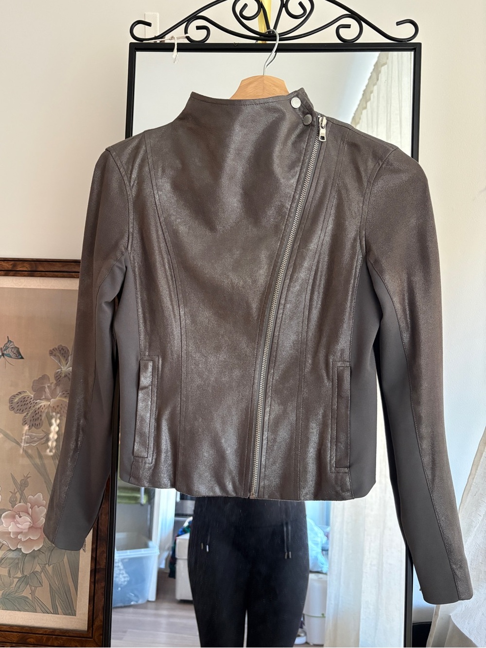 [ARMANI EXCHANGE] NWOT Metallic Foiled Faux Suede Asymetrical Moto Jacket - XS